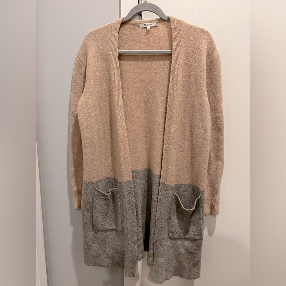 Madewell light pink and grey color block cardigan